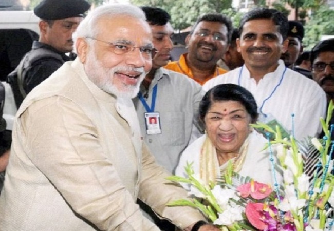 Lata Mangeshkar with Narendra Modi